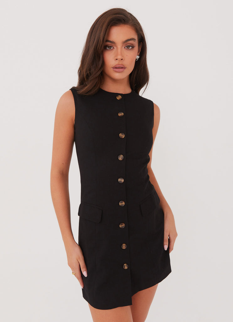 Castello Fiore Linen Mini Dress - Black Peppermayo US Castello Fiore Linen Mini Dress - Black Peppermayo US