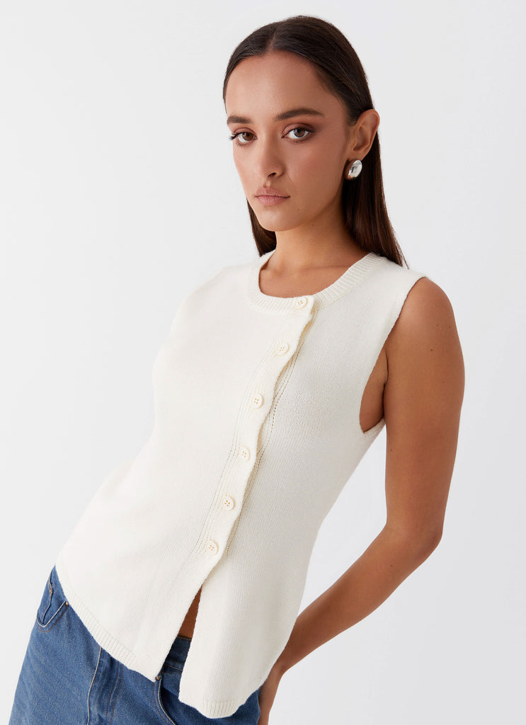 Womens Carey Vest Top in the colour White in front of a light grey background