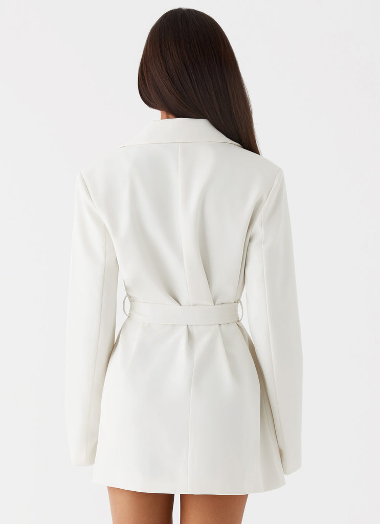 Womens Safia Blazer Mini Dress in the colour White in front of a light grey background