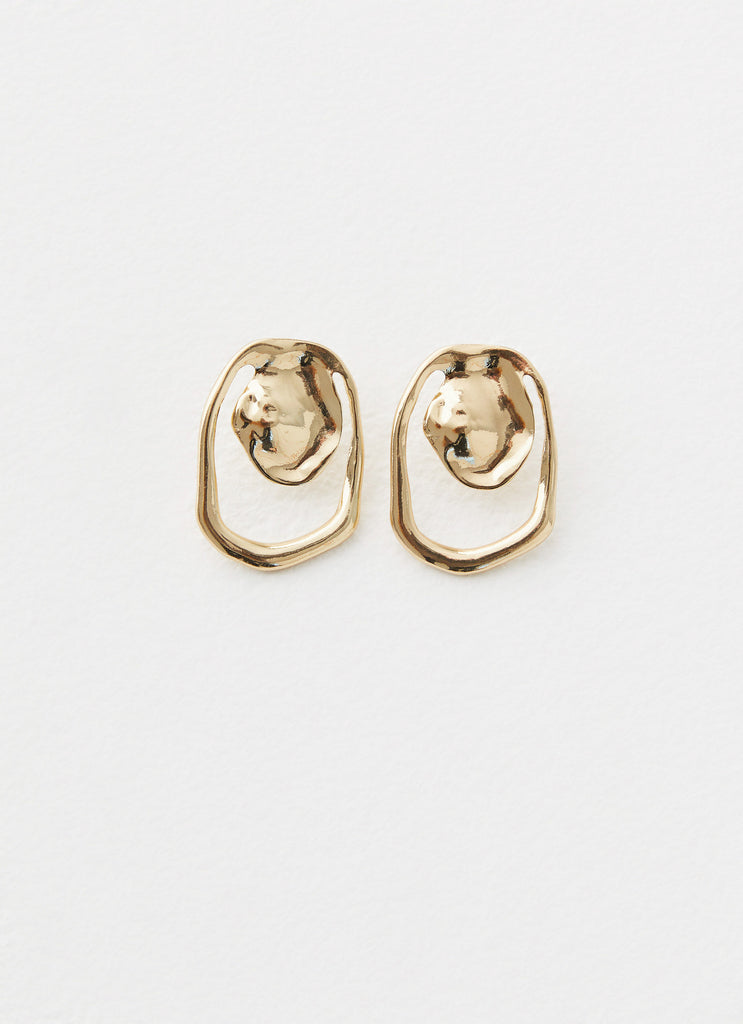 Womens Stone Edge Earrings in the colour Gold in front of a light grey background