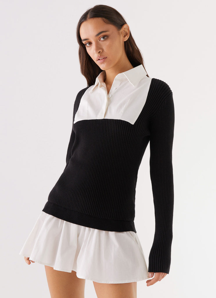Somerville Knitted Shirt Dress - Black/White Somerville Knitted Shirt Dress - Black/White