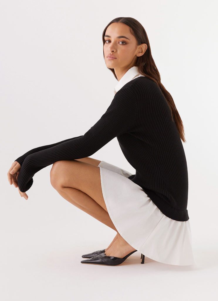 Somerville Knitted Shirt Dress - Black/White Peppermayo US Somerville Knitted Shirt Dress - Black/White Peppermayo US