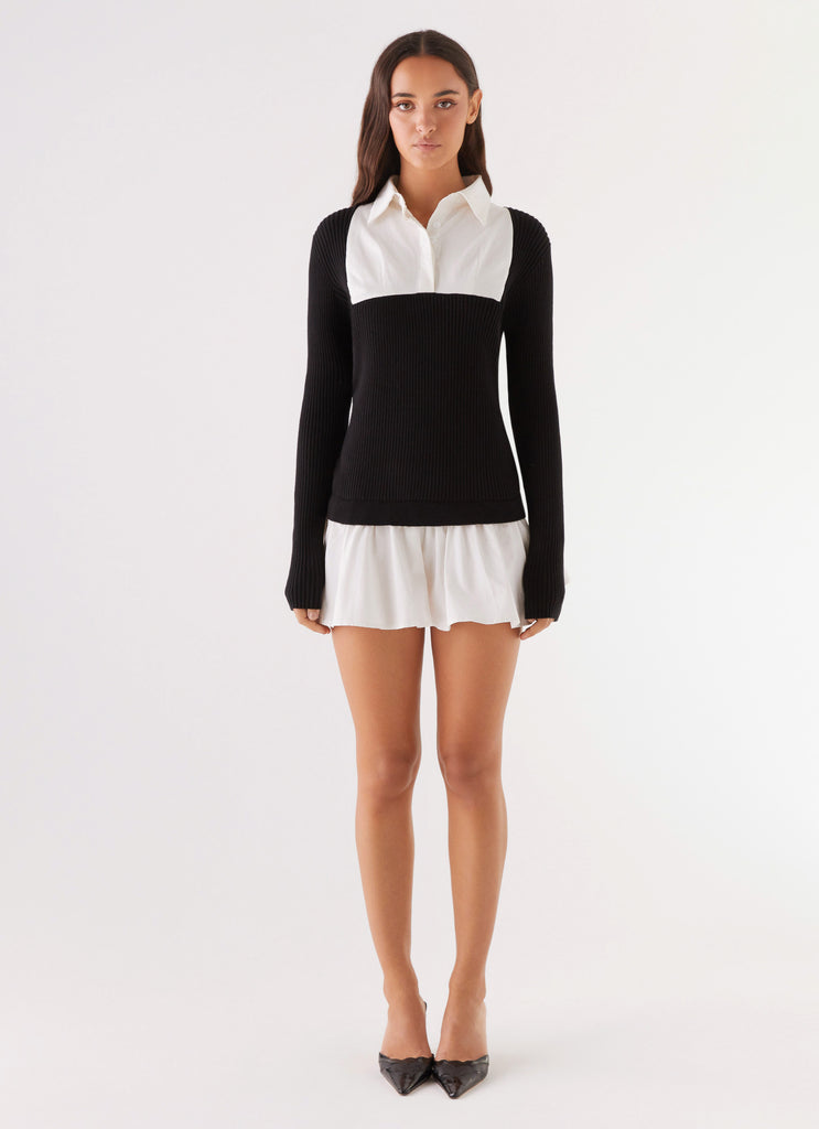 Somerville Knitted Shirt Dress - Black/White Peppermayo US Somerville Knitted Shirt Dress - Black/White Peppermayo US