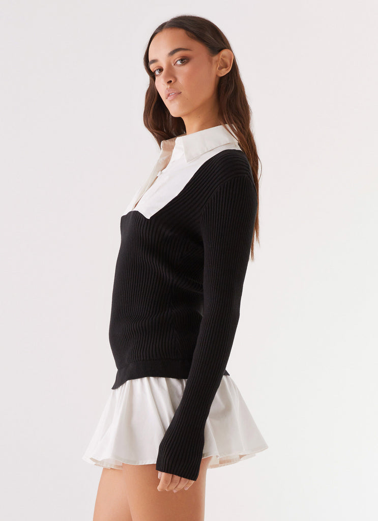 Somerville Knitted Shirt Dress - Black/White Somerville Knitted Shirt Dress - Black/White