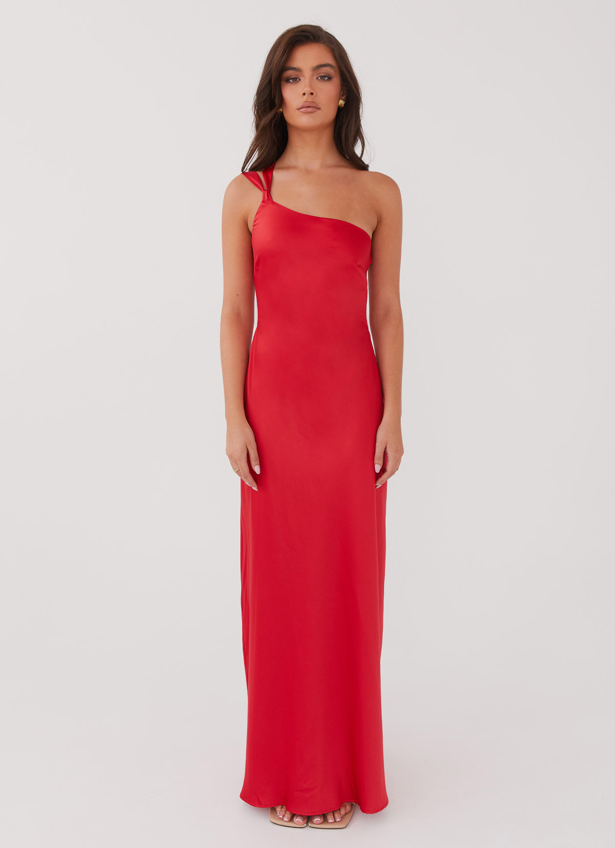 1 shoulder red dress Cameron One Gown One Shoulder Crystal Embellished Knit