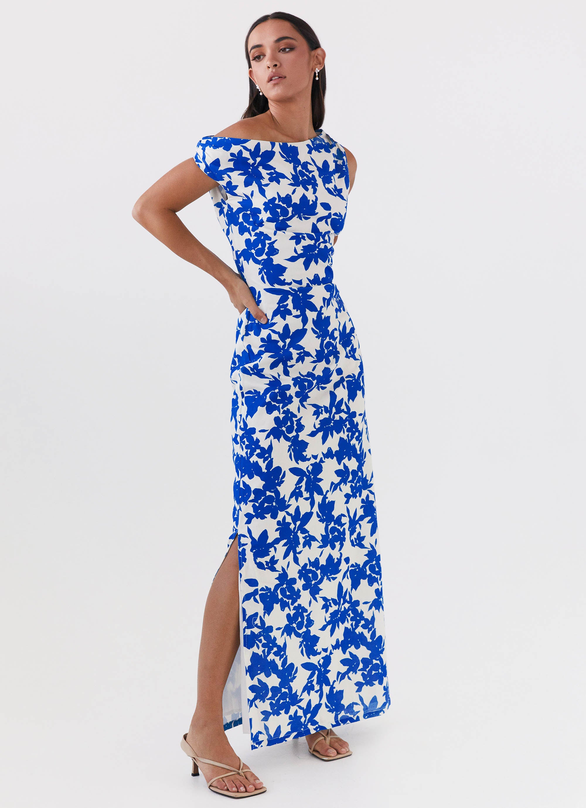 Pyper Off Shoulder Maxi Dress - Blue Floral Pyper Off Shoulder Maxi Dress - Blue Floral