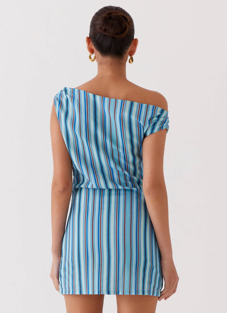 Saona Off Shoulder Mini Dress - Blue Stripe