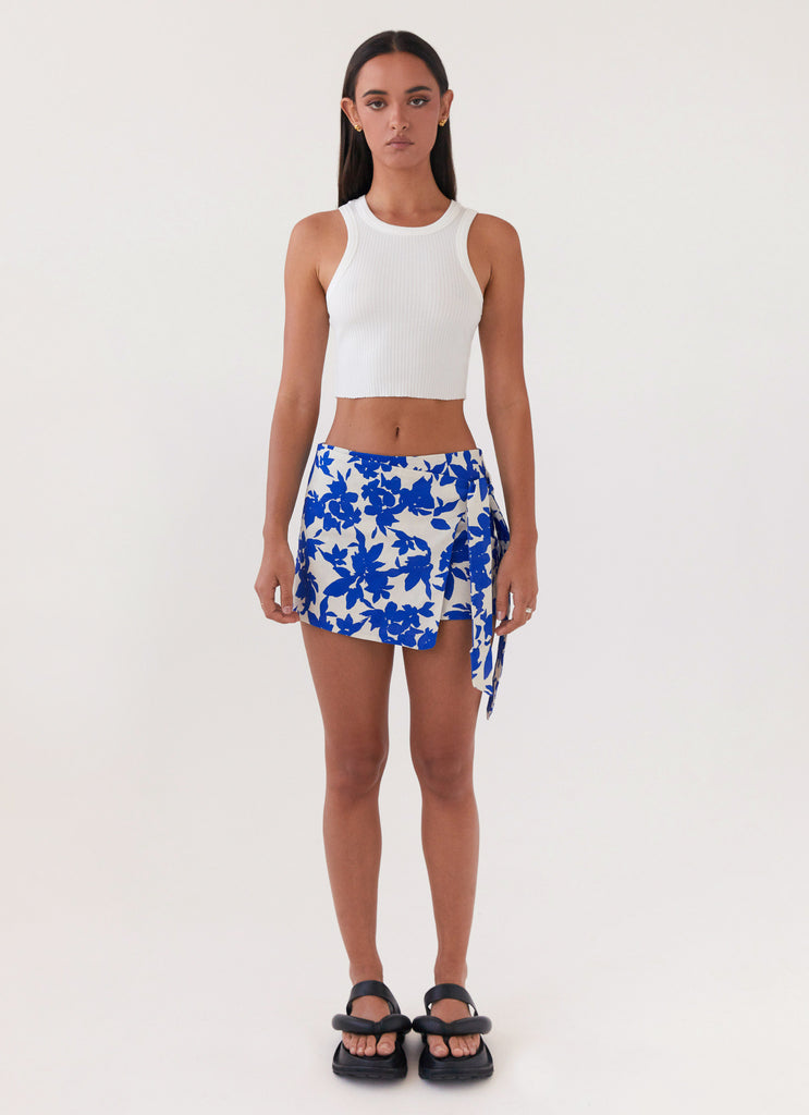 Steal Away Linen Wrap Skirt - Blue Floral