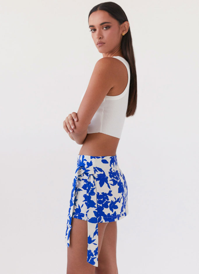 Steal Away Linen Wrap Skirt - Blue Floral