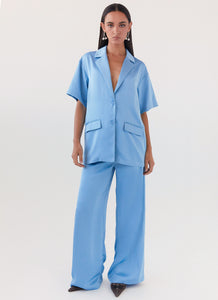 Brinkley Oversized Satin Shirt - Sky Blue