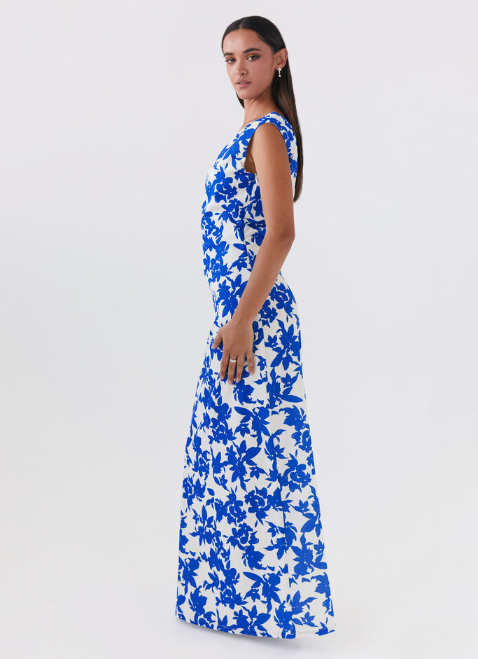 Pyper Off Shoulder Maxi Dress - Blue Floral
