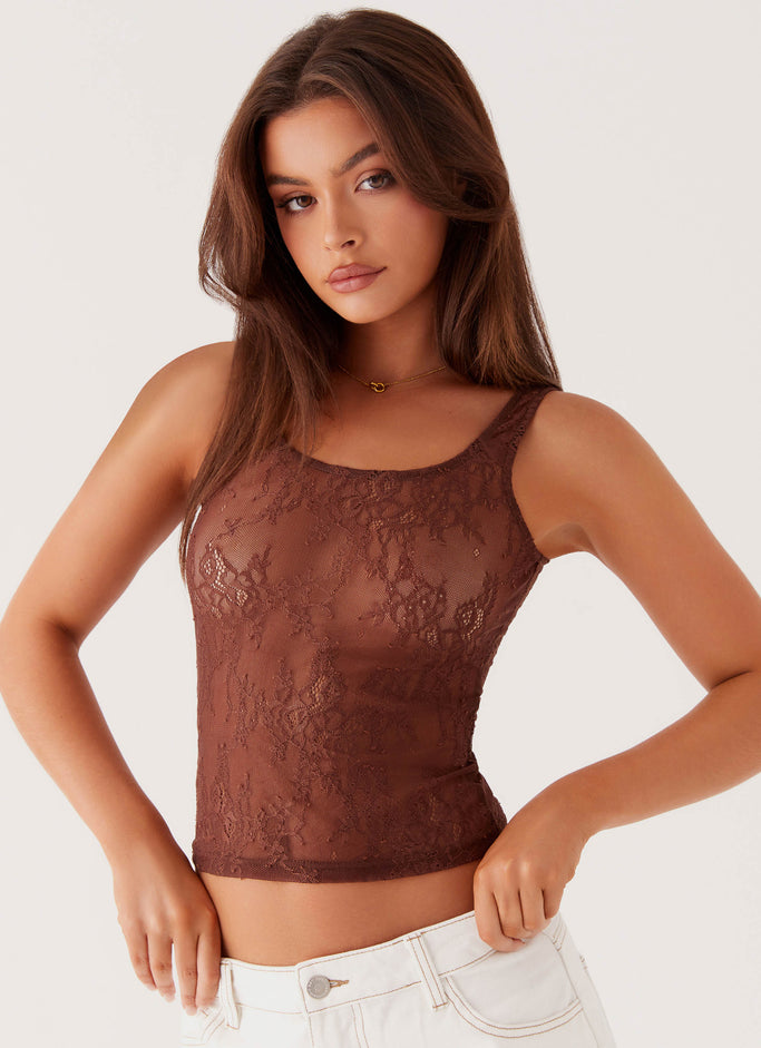 Tawny Lace Cami Top - Chocolate