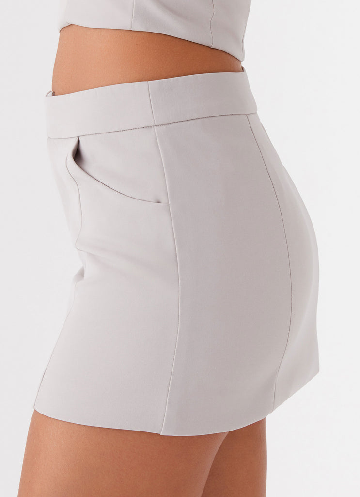 Womens Eliana Suit Mini Skirt in the colour Grey in front of a light grey background