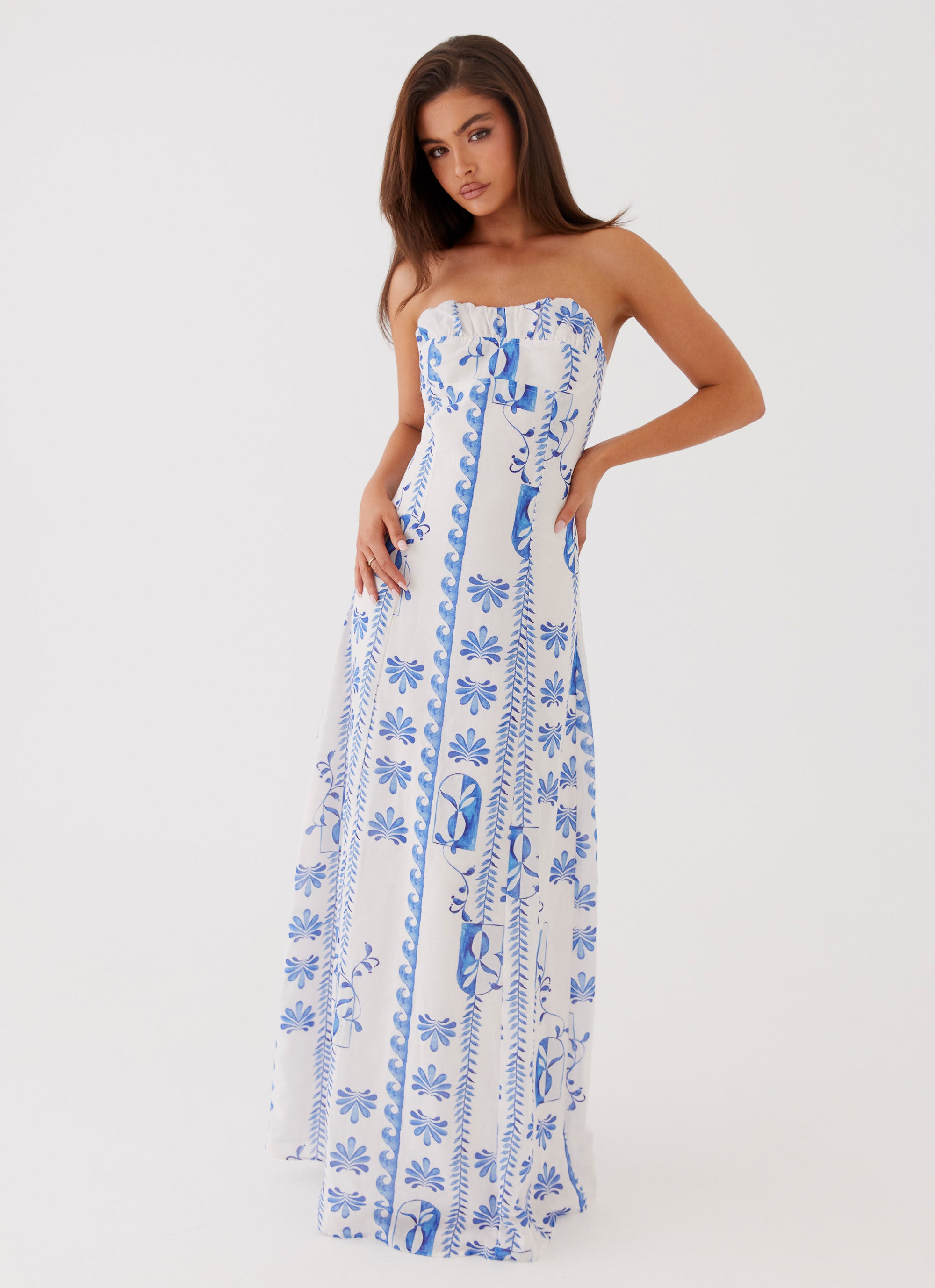 Tayla Linen Maxi Dress - Floral Wave – Peppermayo US