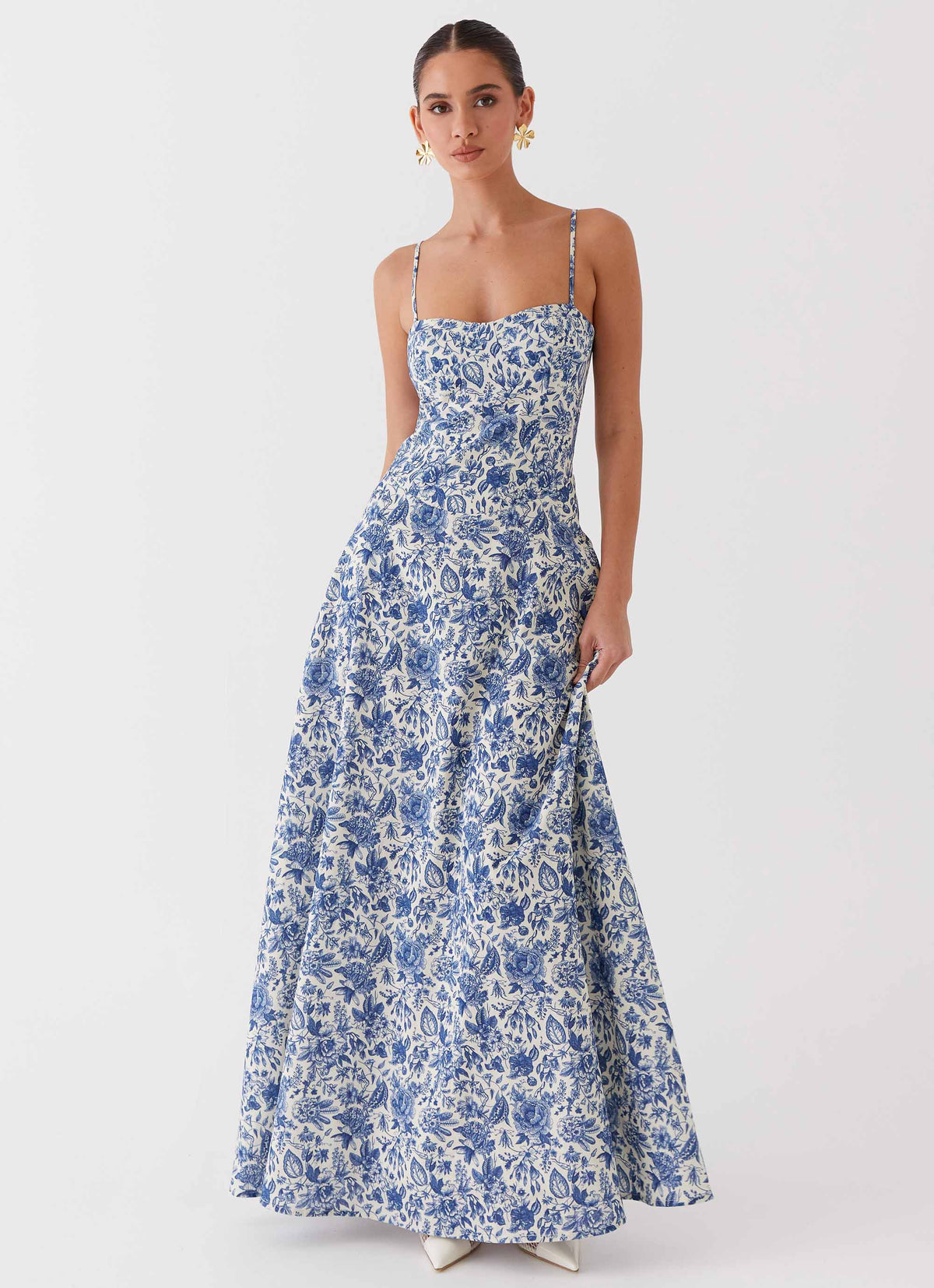 paisley maxi dress Anyah Frill Detail Tie Back Print Blue The flowing silhouette carries through the length of the dress Paisley Navy Printed Halter Maxi