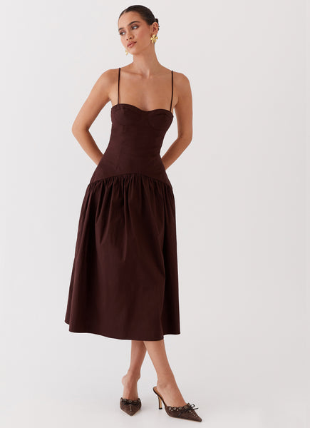 Yvette Corset Midi Dress - Chocolate – Peppermayo US