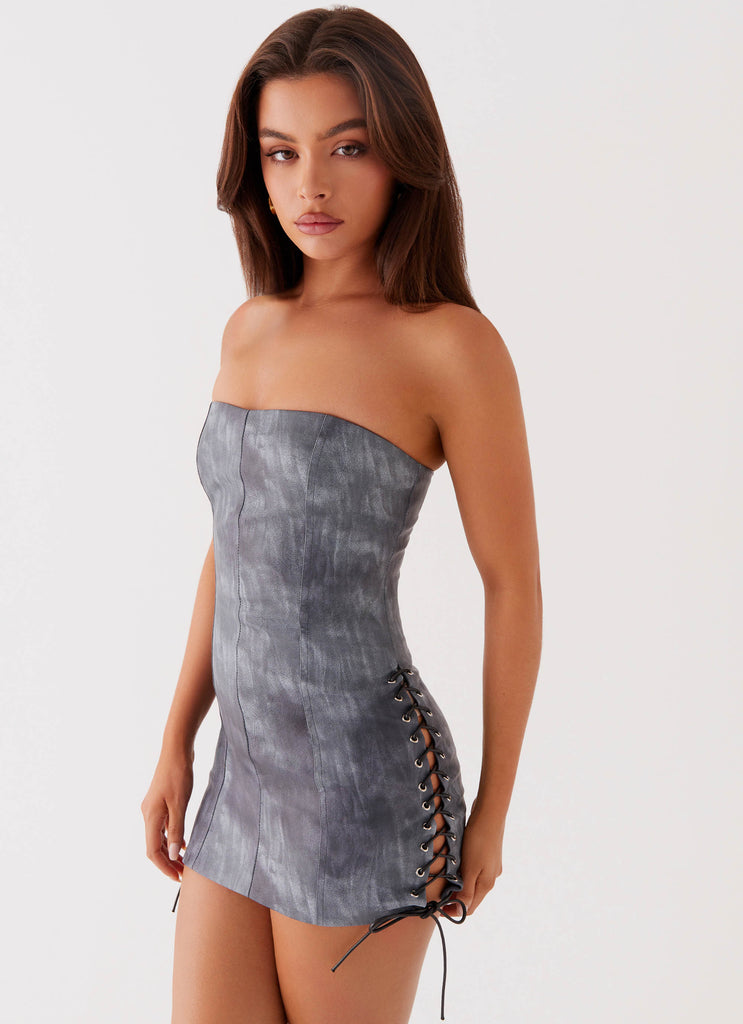 Womens Better When I'm Dancing Mini Dress in the colour Graphite in front of a light grey background