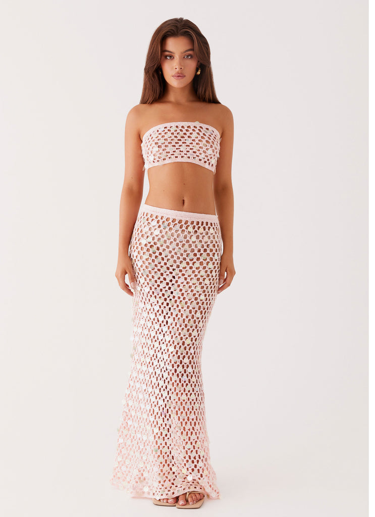 Evissa Crochet Maxi Skirt - Pink