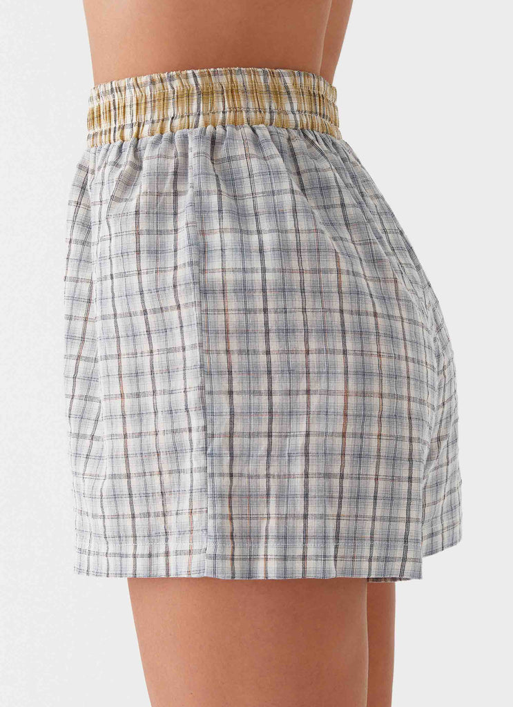 Womens Harley Boxers in the colour Grey Check in front of a light grey background