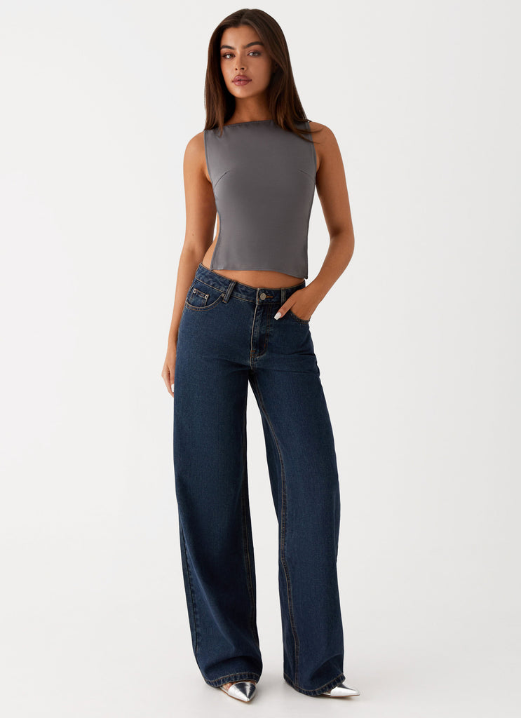 Womens Keanna Low Rise Denim Jeans in the colour Washed Denim in front of a light grey background