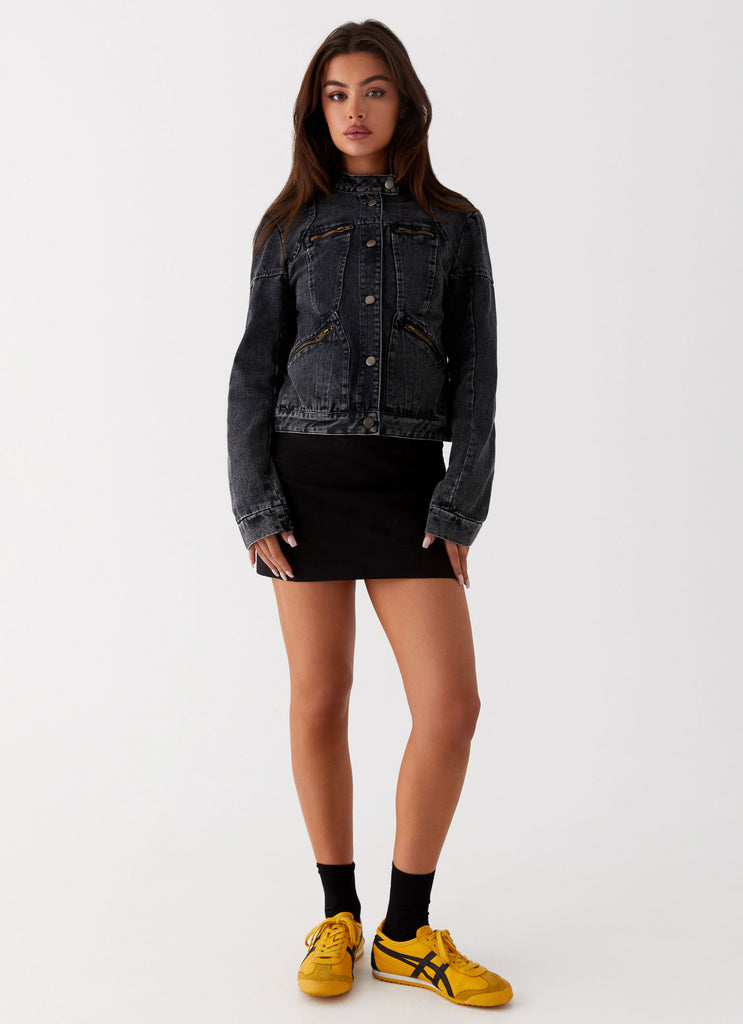 Charcoal denim jacket womens best sale