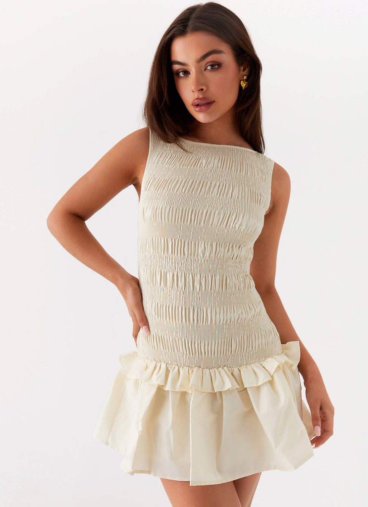 Garden Kisses Shirred Mini Dress - Ivory Peppermayo US Garden Kisses Shirred Mini Dress - Ivory Peppermayo US