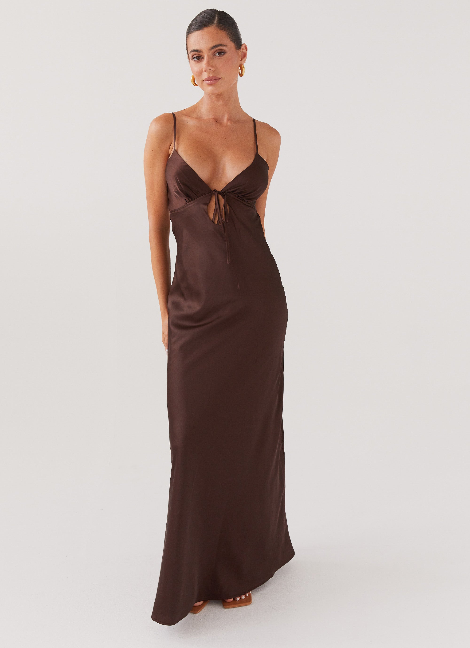 Flora Satin Maxi Dress Chocolate – Peppermayo US