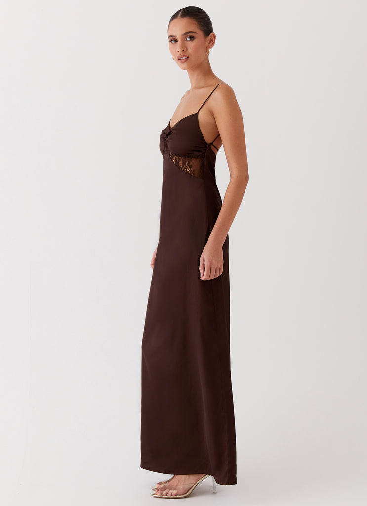 Dream Sight Lace Satin Maxi Dress - Chocolate Peppermayo US Dream Sight Lace Satin Maxi Dress - Chocolate Peppermayo US