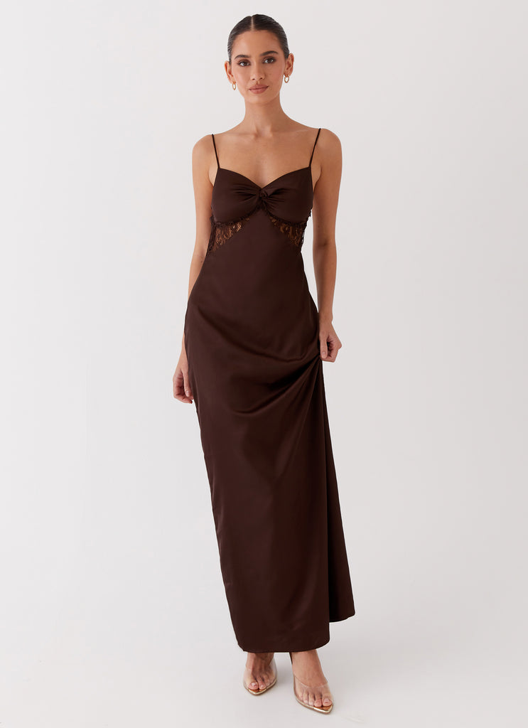 Dream Sight Lace Satin Maxi Dress - Chocolate Dream Sight Lace Satin Maxi Dress - Chocolate