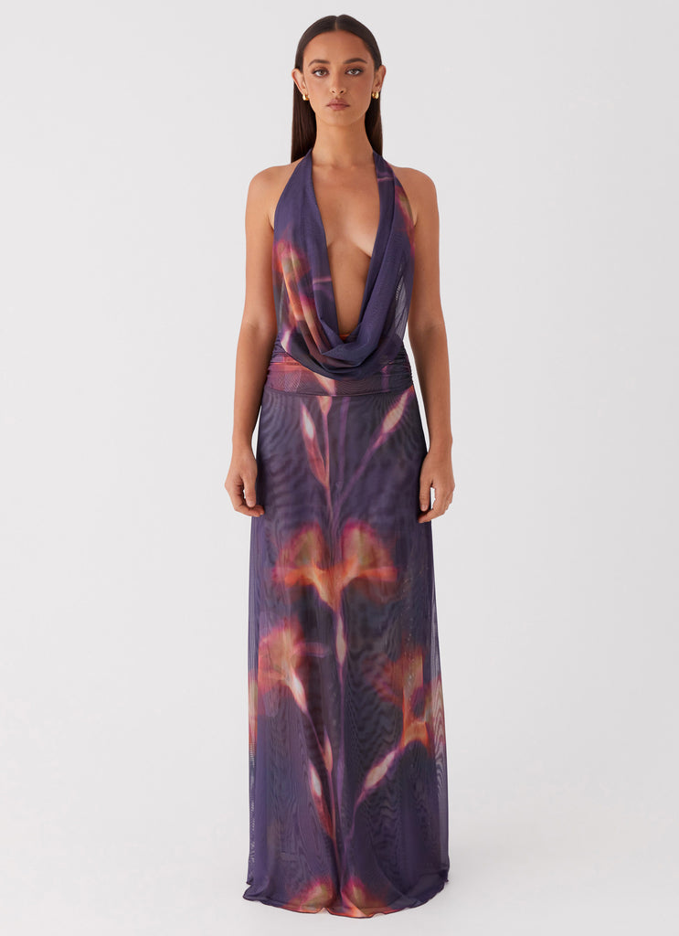 Elysia Mesh Maxi Dress - Midnight Bloom Peppermayo US Elysia Mesh Maxi Dress - Midnight Bloom Peppermayo US