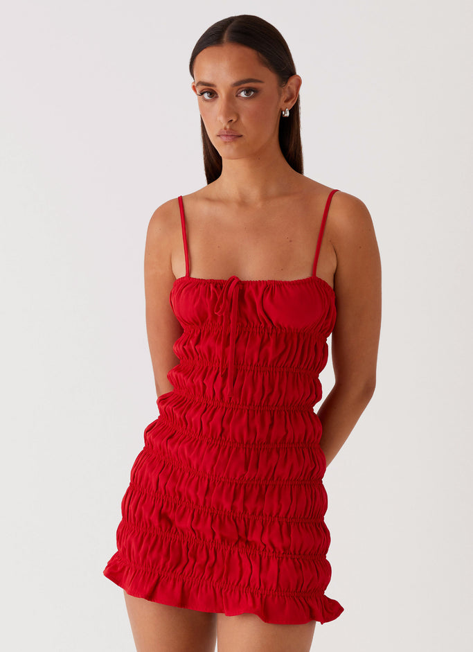 Part Timer Ruched Mini Dress - Red
