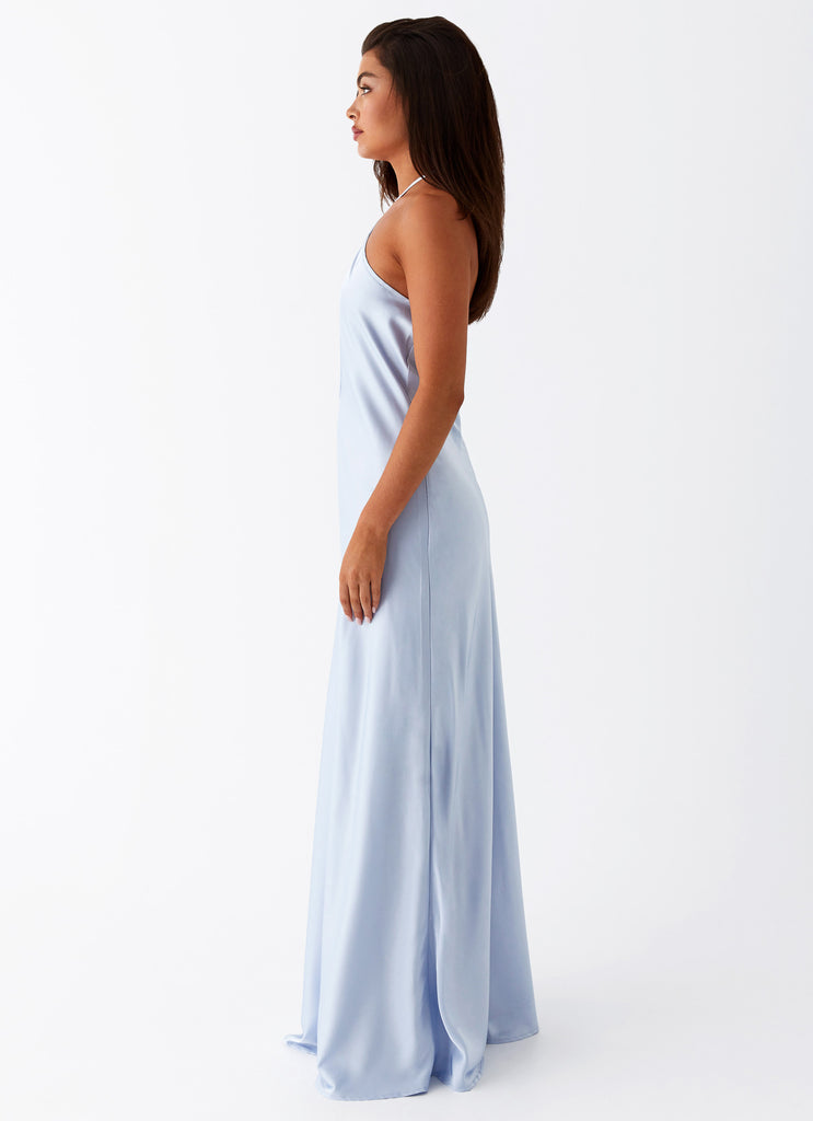 Womens Noir Symphony Maxi Dress in the colour Ice Blue in front of a light grey background