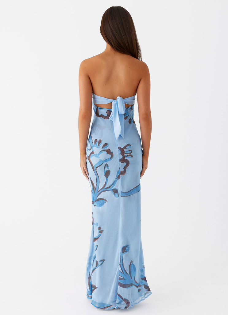 Womens Tropicana Maxi Dress in the colour Blue Floral in front of a light grey background