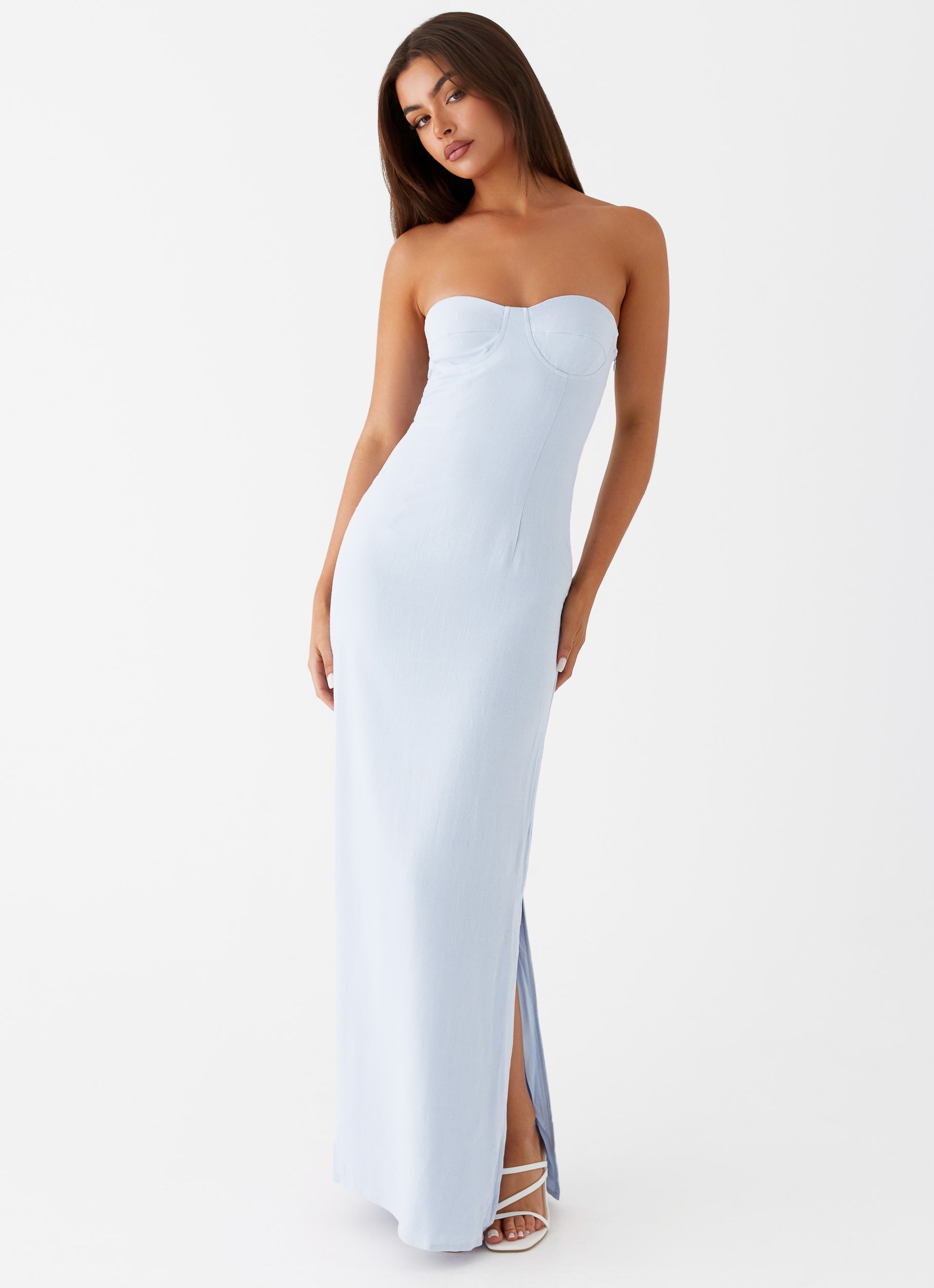 Esra Linen Strapless Maxi Dress