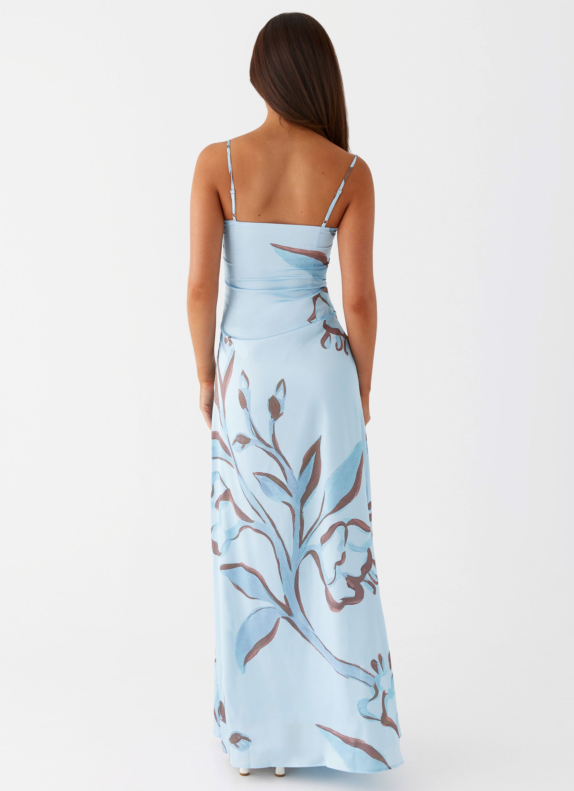 blue floral print bridesmaid dresses Aster Bloom Maxi Dress