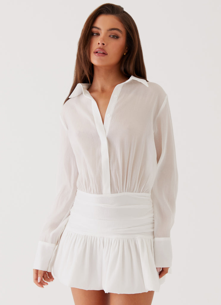 Rae Long Sleeve Shirt Dress - White – Peppermayo US