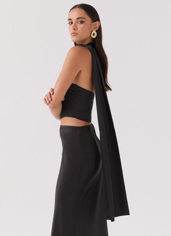 Kara Satin Maxi Skirt - Black