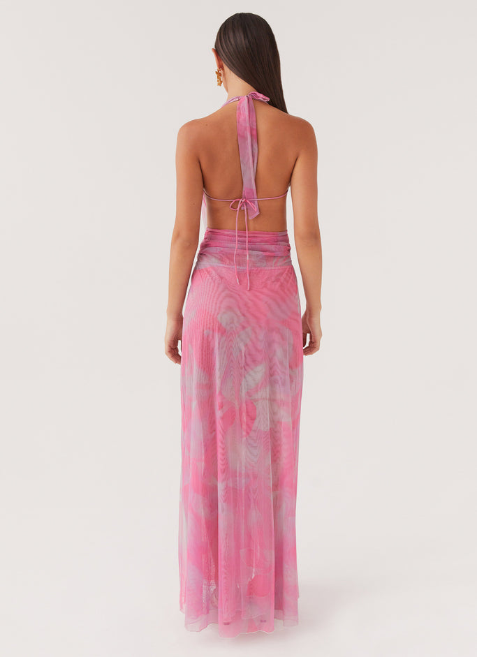 Elysia Mesh Maxi Dress - Pink Floral