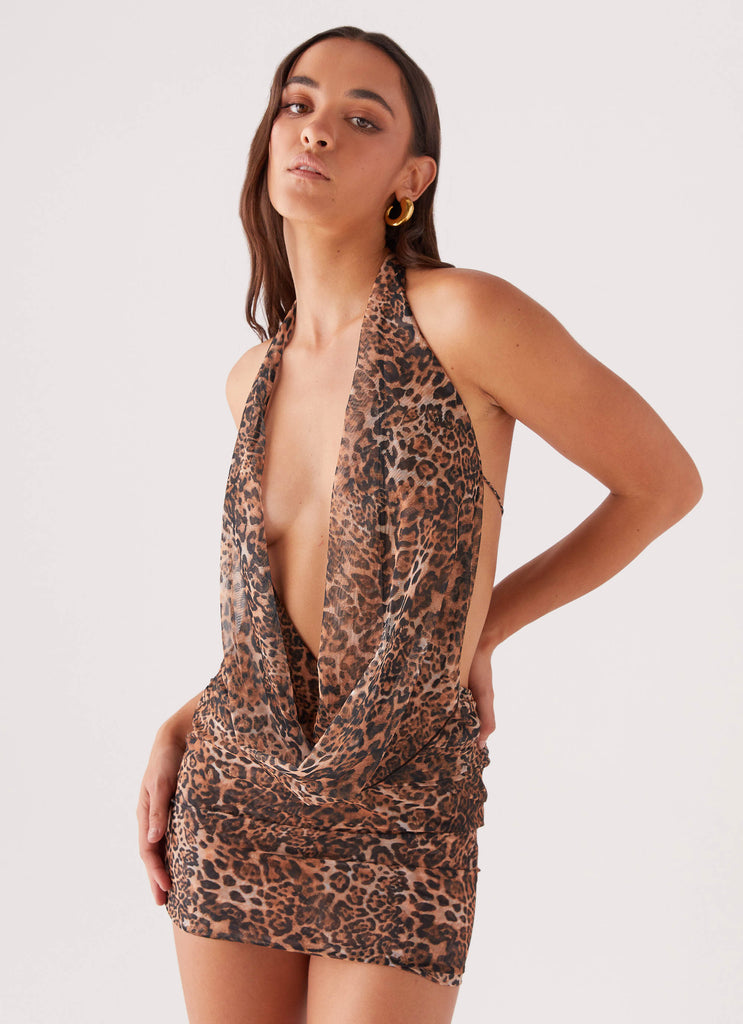Elysia Mesh Mini Dress - Leopard