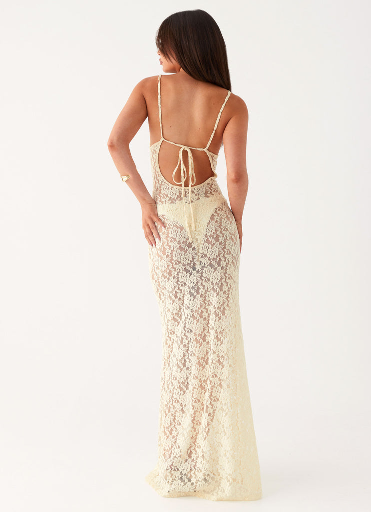 Womens Promised Land Lace Maxi Dress in the colour Ivory in front of a light grey background