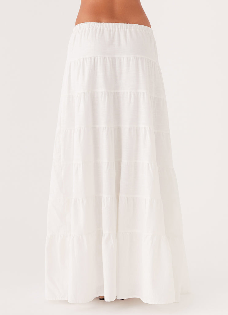 Womens Mariella Linen Maxi Skirt in the colour White in front of a light grey background