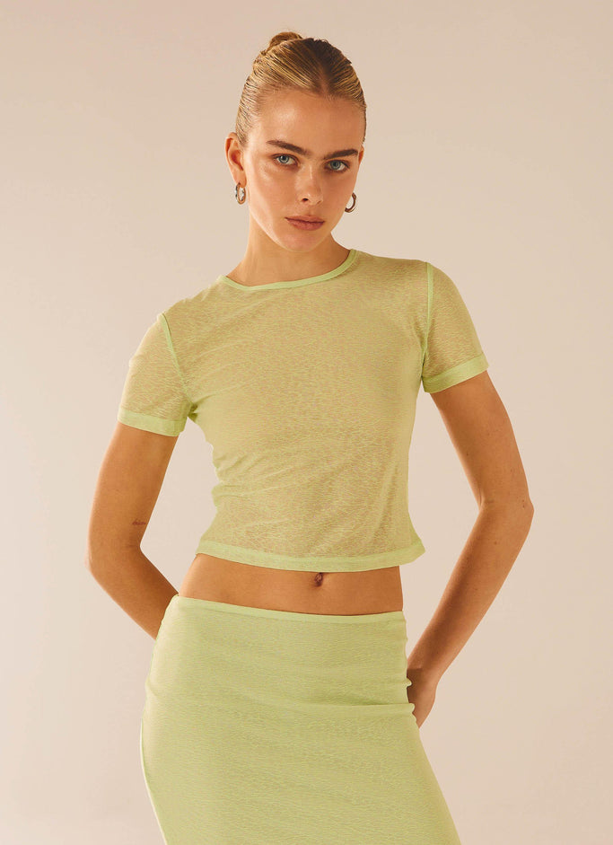 Urban Outfitters Shona Cinched Cropped Mesh Top worn by Georgia