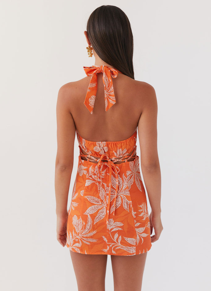 Lyra Linen Mini Dress - Tropic Sunset