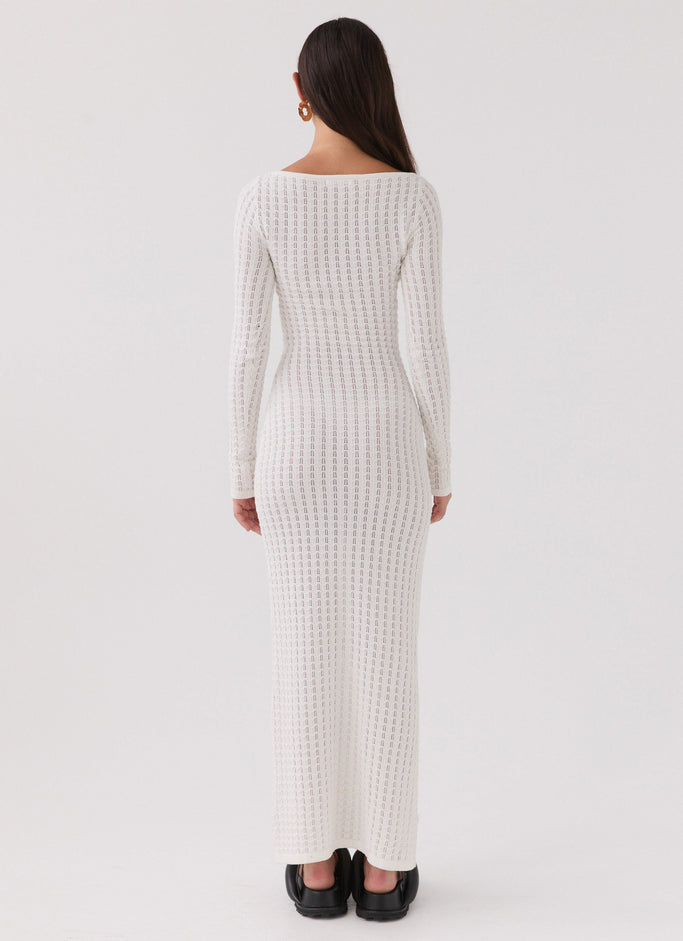 Crystal Cascade Knit Maxi Dress - White