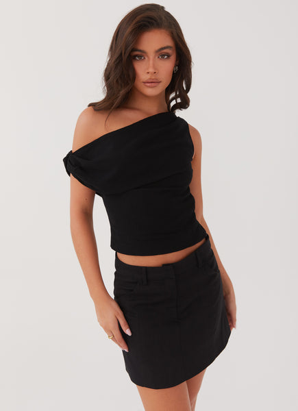 Marissa Linen One Shoulder Top - Black – Peppermayo US