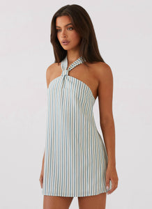Keira Linen Micro Mini Dress - Blue Choc Stripe Peppermayo US Keira Linen Micro Mini Dress - Blue Choc Stripe Peppermayo US