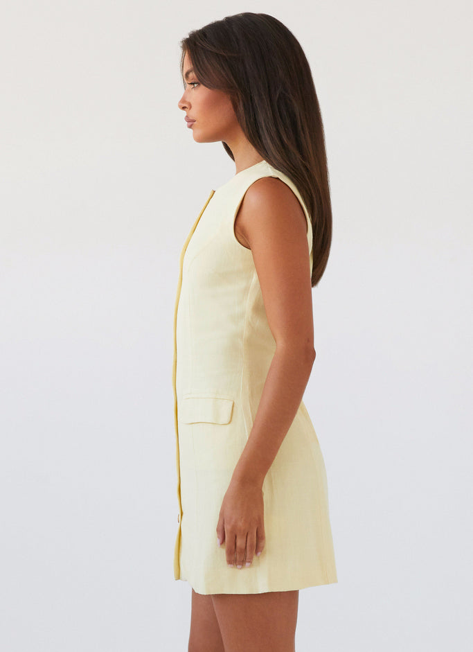 Castello Fiore Linen Mini Dress - Lemon