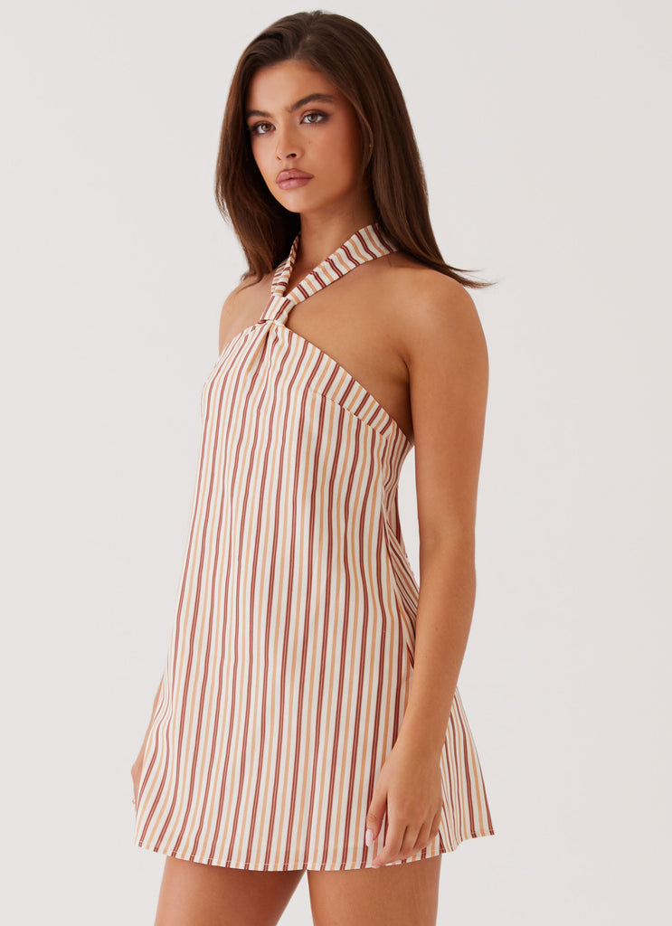 Keira Linen Mini Dress - Passionfruit Stripe