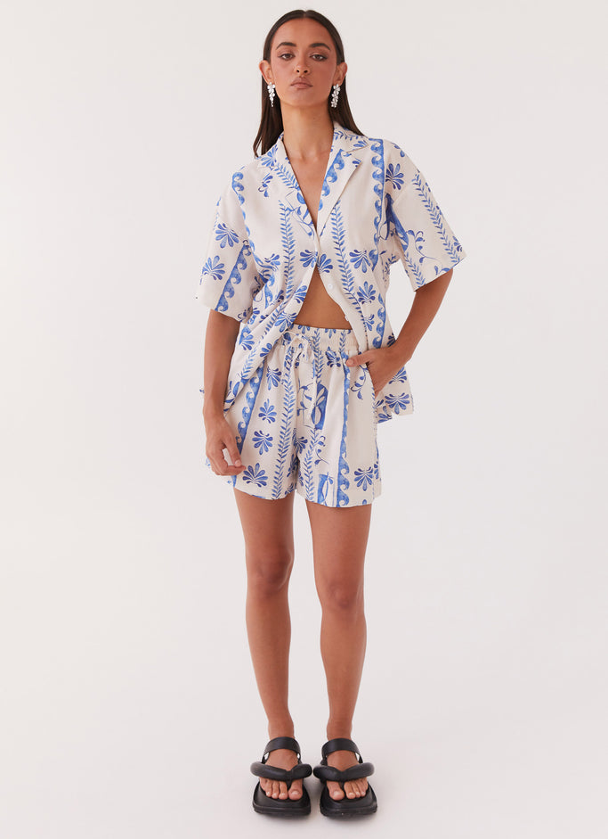 Sweet Relief Linen Oversized Shirt - Floral Wave