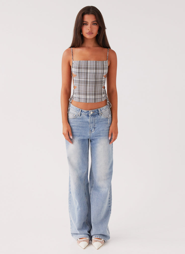 Trista Tie Top - Grey Tartan